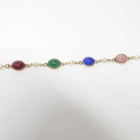 Scarab Bracelet 1/20 12KGF 12 kt Gold Filled Carved Semi Precious Stones Vintage - Picture 7 of 8